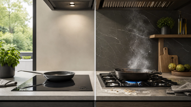 Induction vs Gas Cooktop shown as a practical comparison