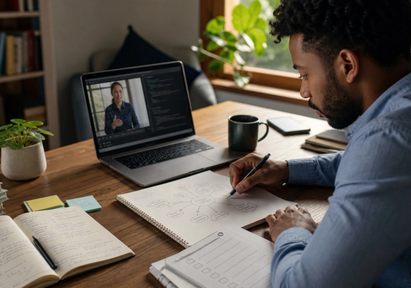 Editorial scene illustrating Free Online AI Courses: How to Choose Useful Training