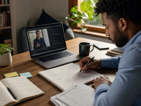Editorial scene illustrating Free Online AI Courses: How to Choose Useful Training