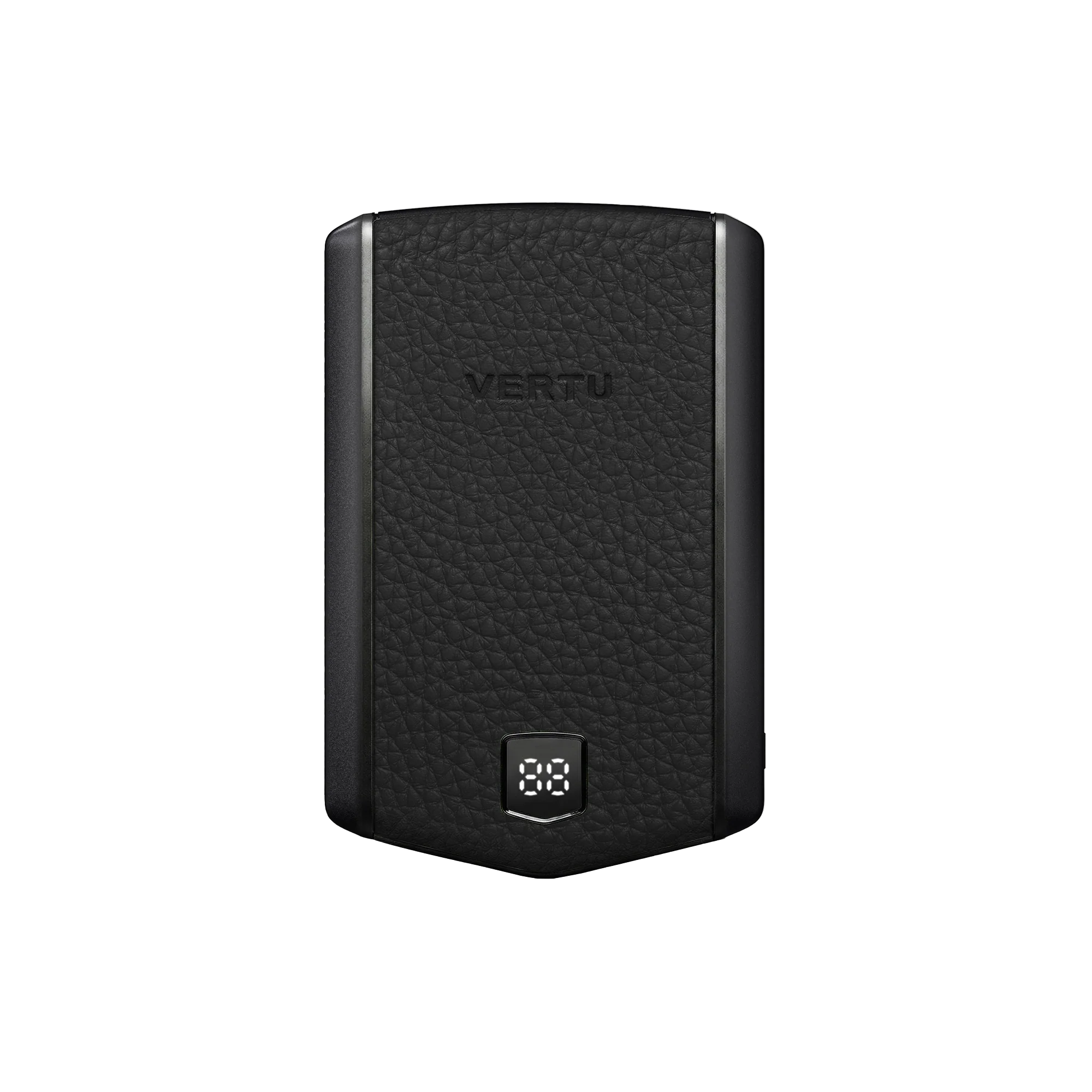 The VERTU V Reserve Energy Card showing its precise digital display and leather finish.