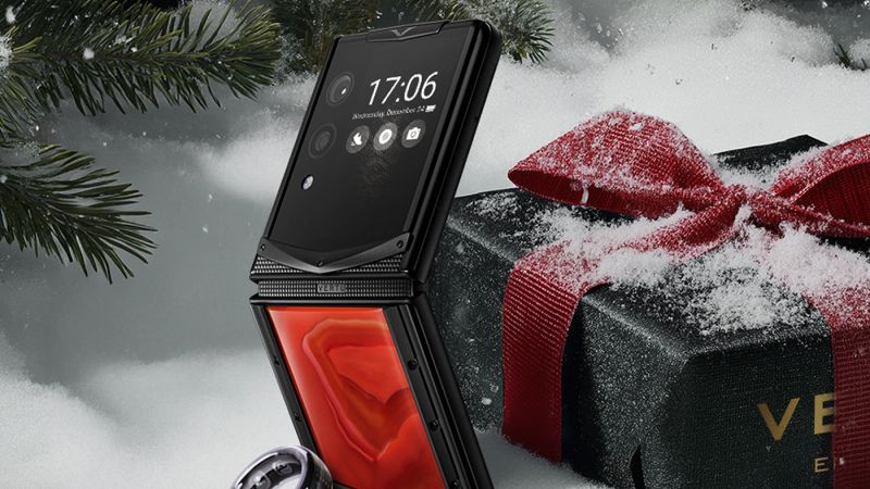 A VERTU foldable phone showcased in a luxurious setting, highlighting its elegant design.