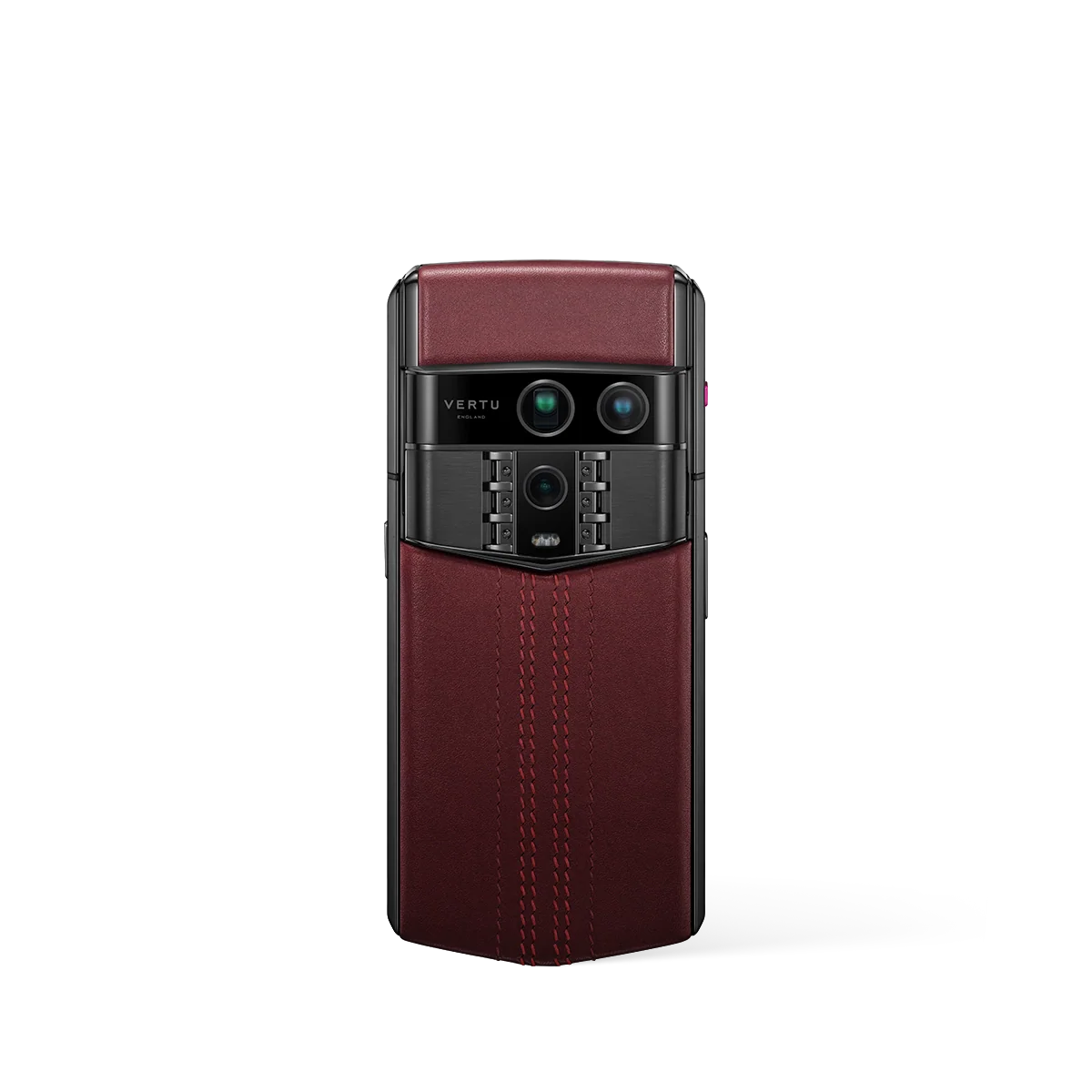 Detailed view of the stitched calfskin leather on a VERTU Agent Q, showing the texture and seam.