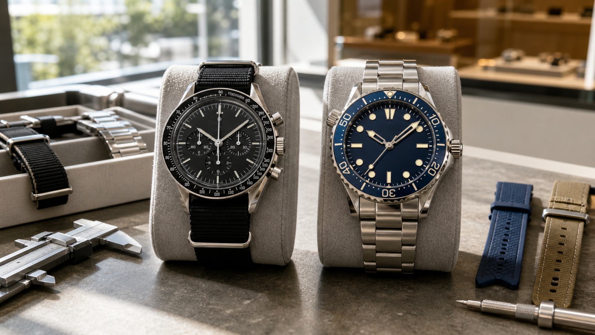 Generic chronograph and dive watch compared for wrist fit and one-watch ownership