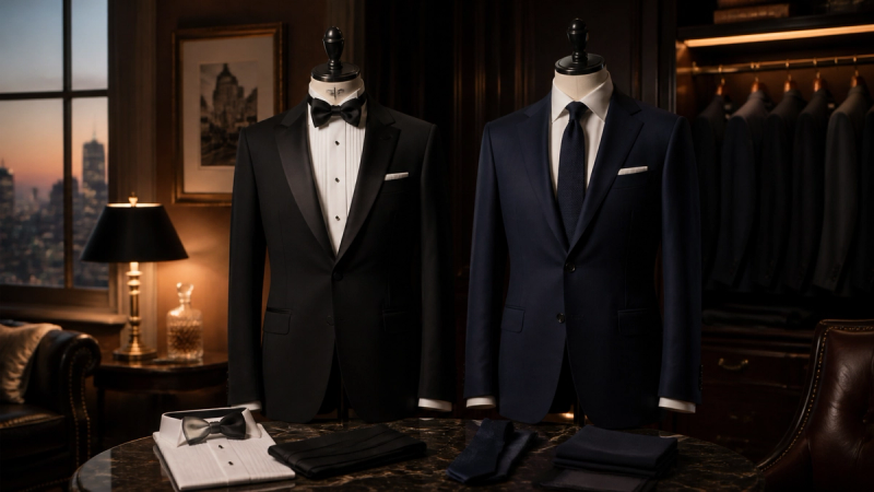 Tuxedo vs Suit shown as a practical comparison