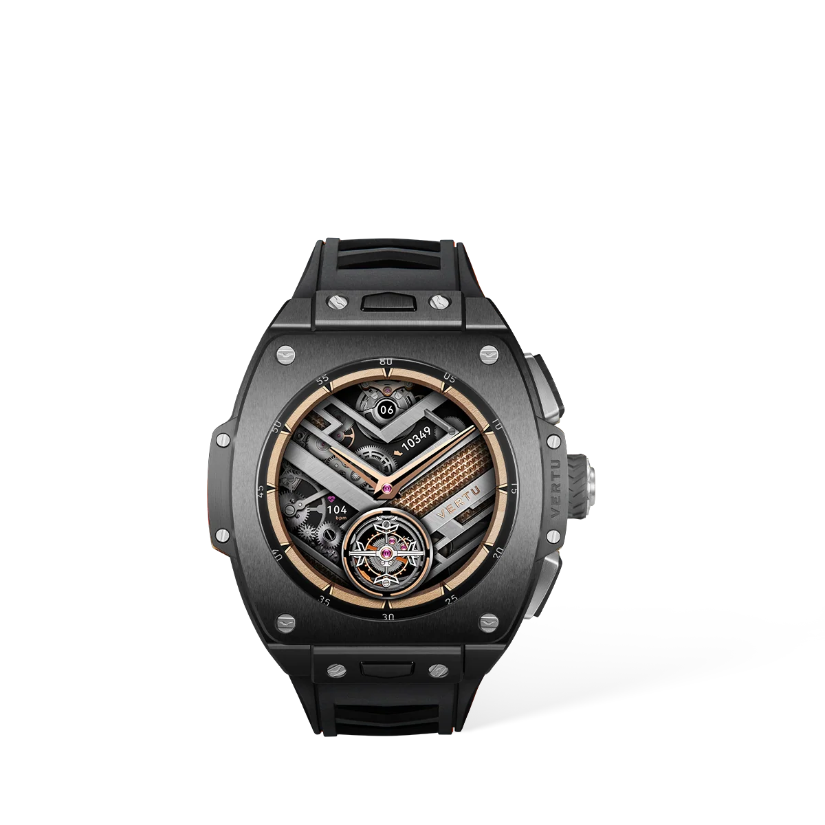 A close-up of the VERTU Grand Watch showing the texture of the black ceramic case.