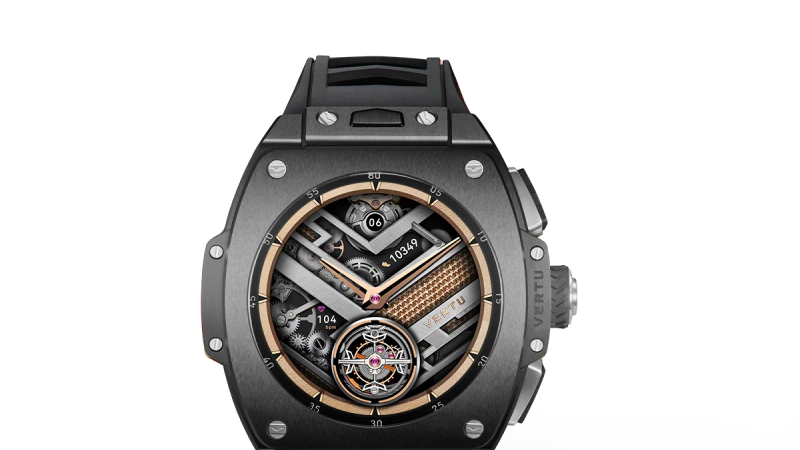 A close-up of the VERTU Grand Watch showing the texture of the black ceramic case.