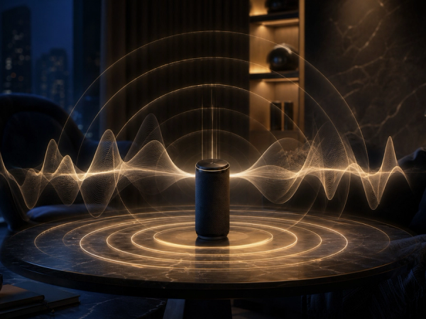 Editorial concept image of live voice AI inside a private context boundary