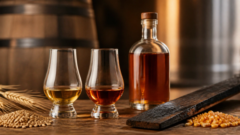 Whiskey vs Bourbon shown in a practical side-by-side comparison