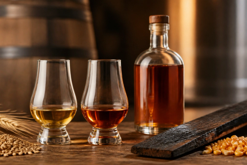 Whiskey vs Bourbon shown in a practical side-by-side comparison