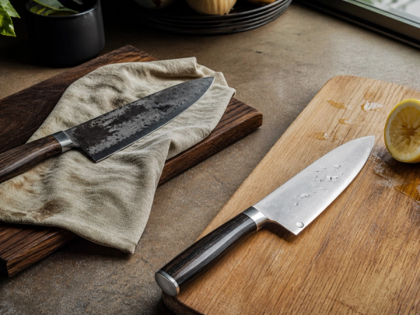 Carbon Steel vs Stainless Steel Knife shown in a practical side-by-side comparison