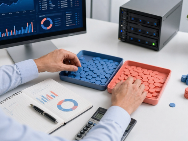 Operations team comparing Gemini API token volumes and monthly cost scenarios on a large budgeting screen