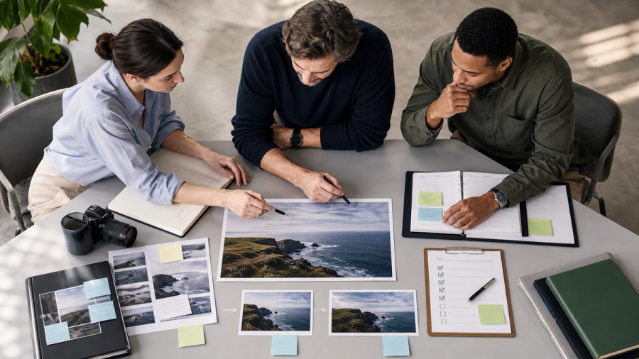 Editorial and legal teams reviewing an AI content provenance checklist before publication