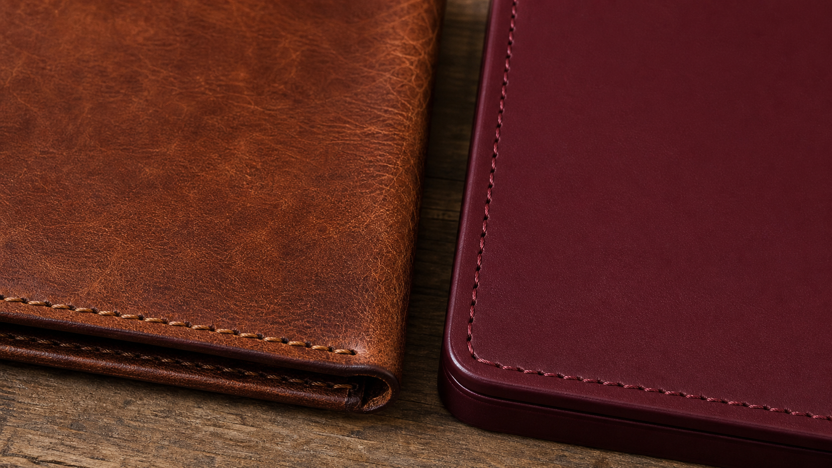 Full-grain and corrected top-grain leather compared for texture and patina
