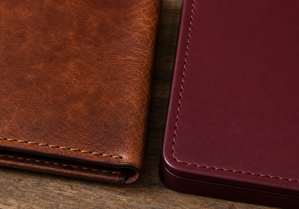 Full-grain and corrected top-grain leather compared for texture and patina