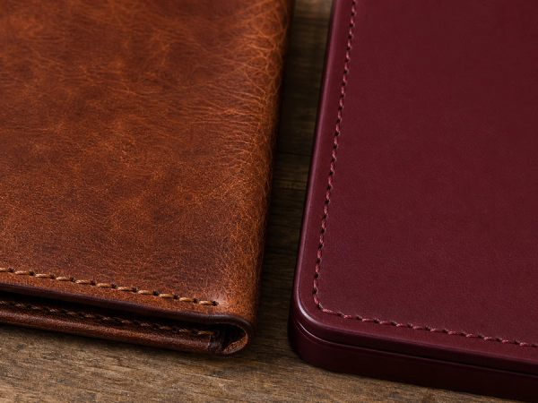 Full-grain and corrected top-grain leather compared for texture and patina
