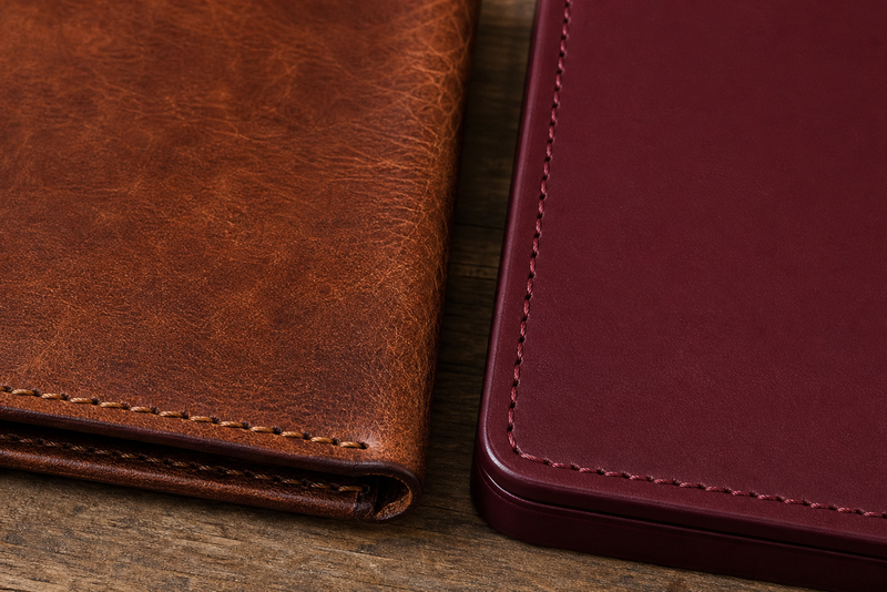 Full-grain and corrected top-grain leather compared for texture and patina