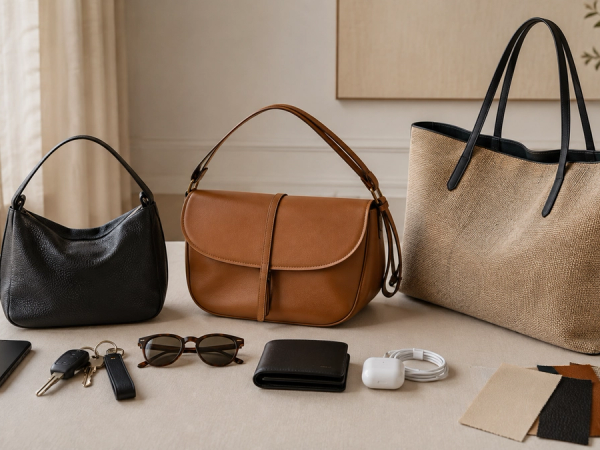 Designer bags tested with real daily objects for capacity, comfort, closure and material ageing