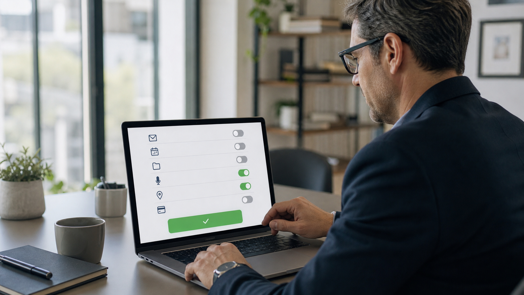 Executive reviewing personal AI assistant data permissions before approval