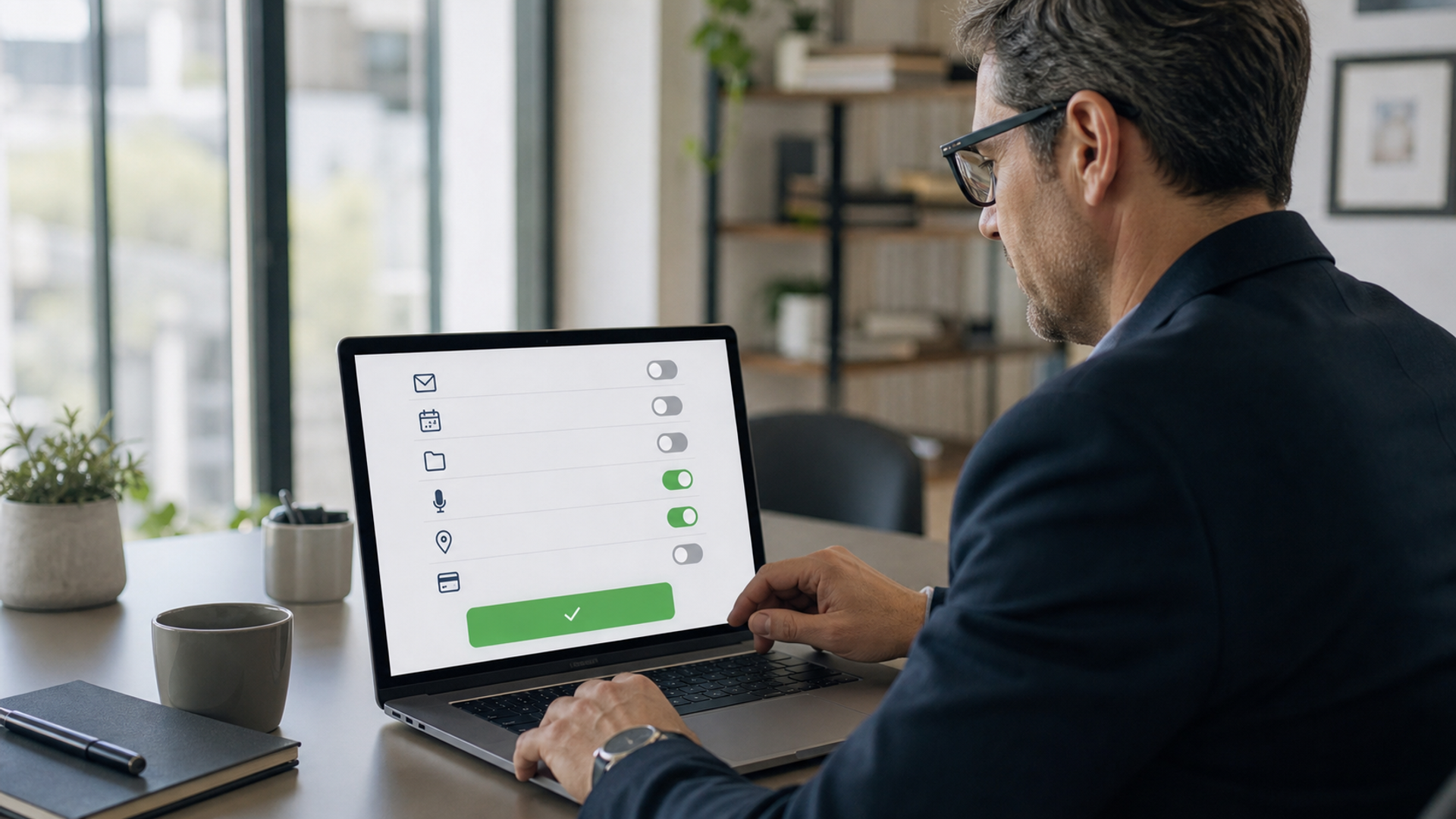 Executive reviewing personal AI assistant data permissions before approval