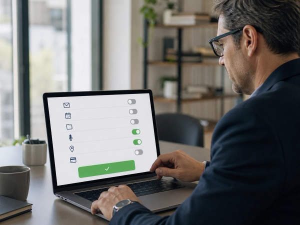Executive reviewing personal AI assistant data permissions before approval