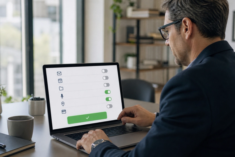 Executive reviewing personal AI assistant data permissions before approval