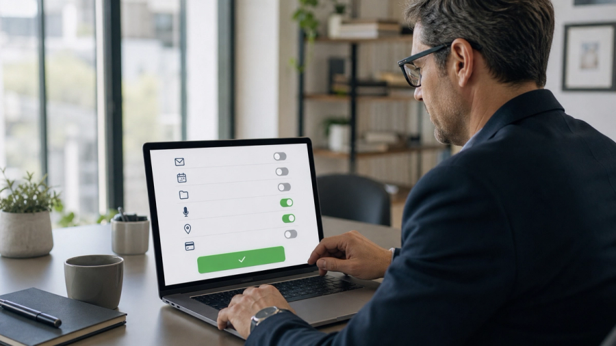 Executive reviewing personal AI assistant data permissions before approval