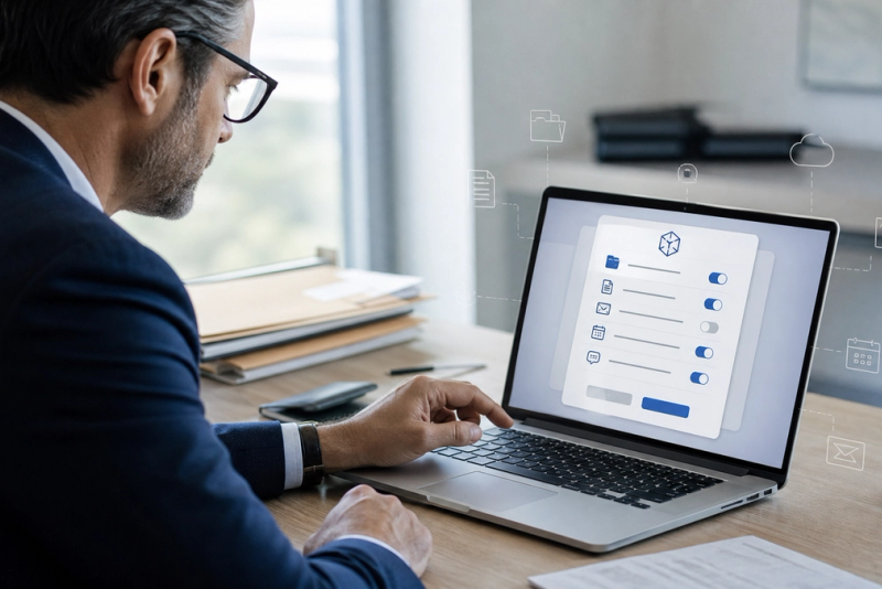 Executive reviewing AI agent file and app permissions before connecting work data