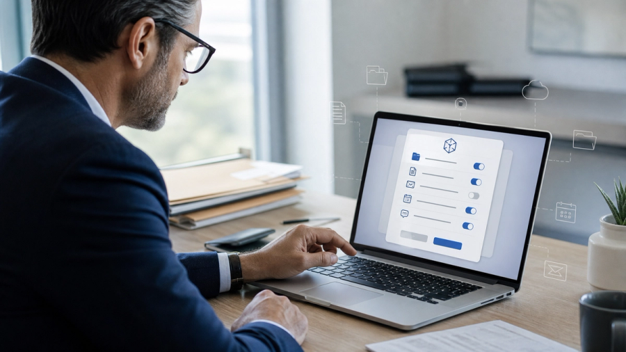 Executive reviewing AI agent file and app permissions before connecting work data
