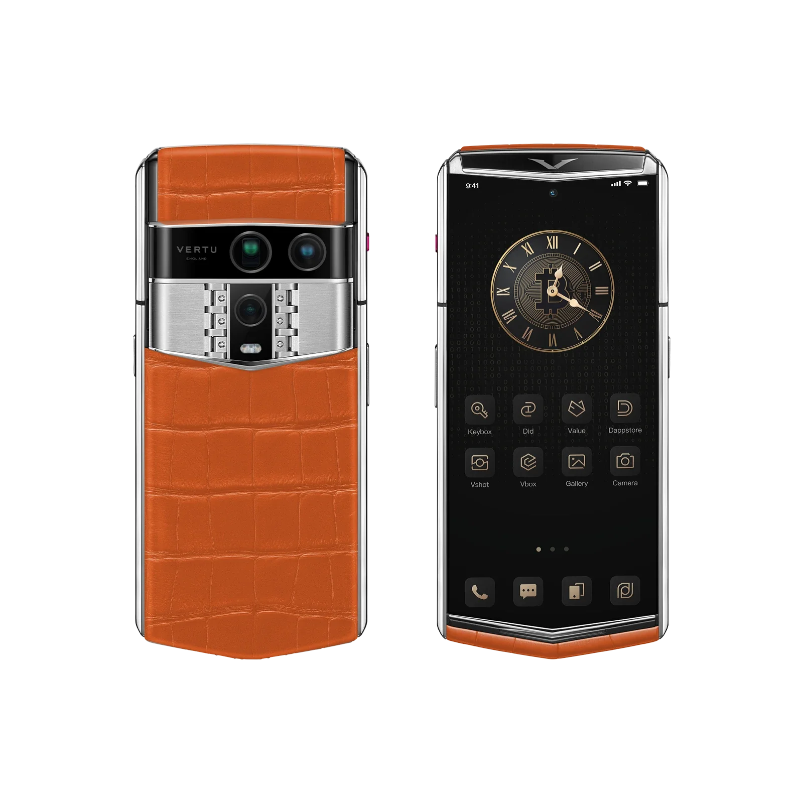 A luxury VERTU product showcasing premium gold and leather materials.