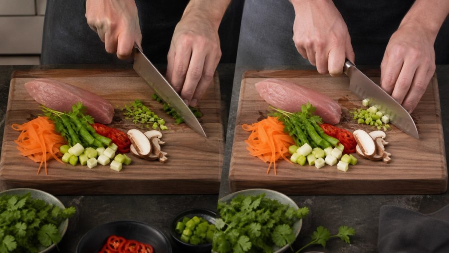 Chef's Knife vs Santoku shown in a practical side-by-side comparison