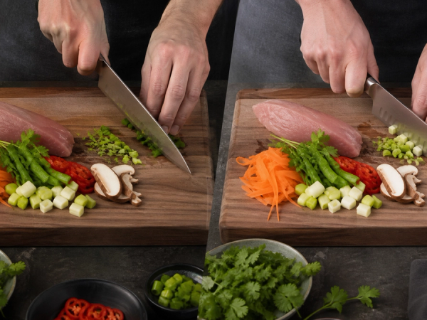 Chef's Knife vs Santoku shown in a practical side-by-side comparison