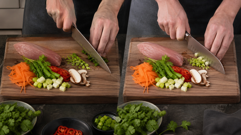 Chef's Knife vs Santoku shown in a practical side-by-side comparison