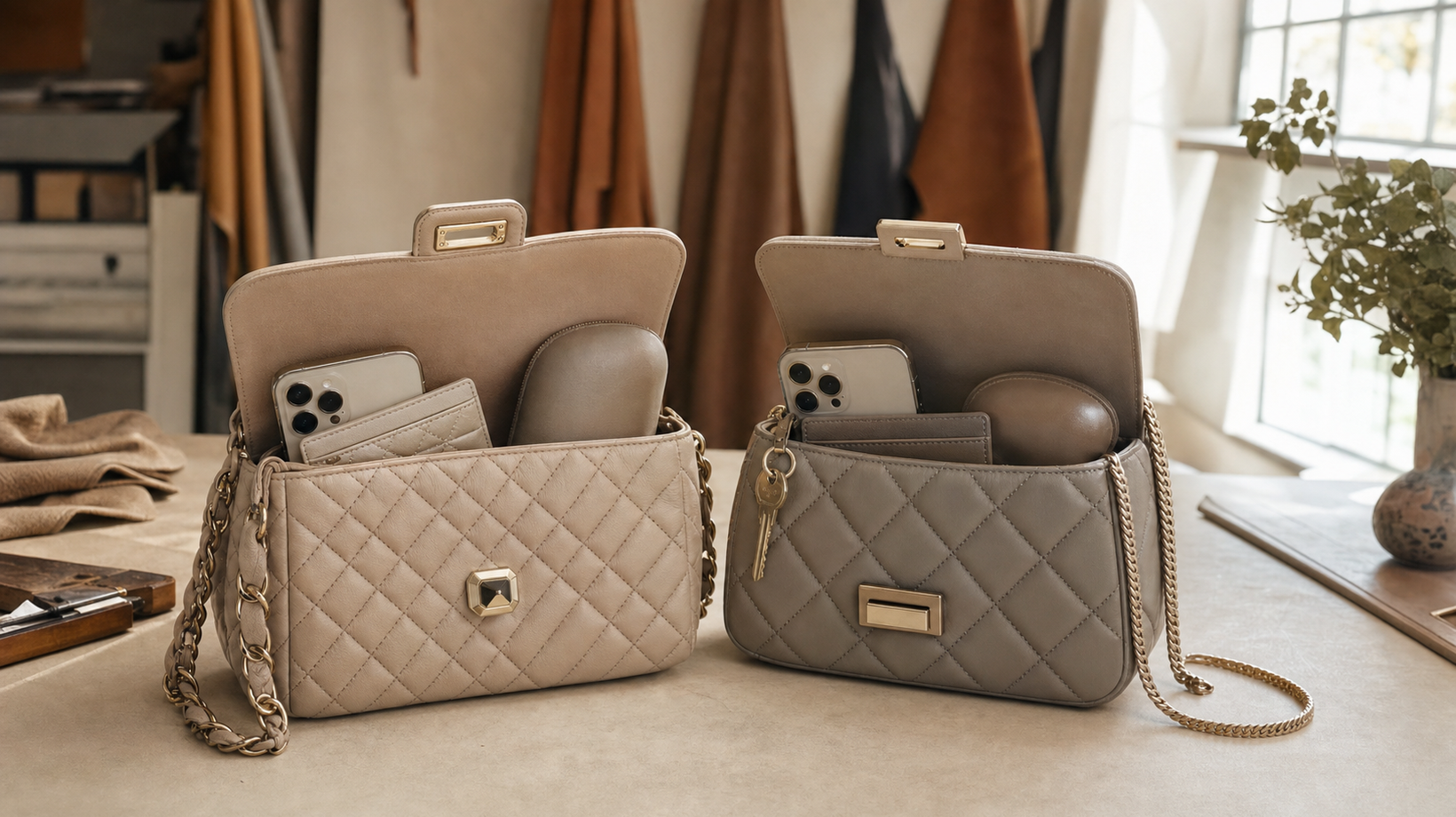 Two quilted flap bags compared by lock, chain, capacity and everyday styling