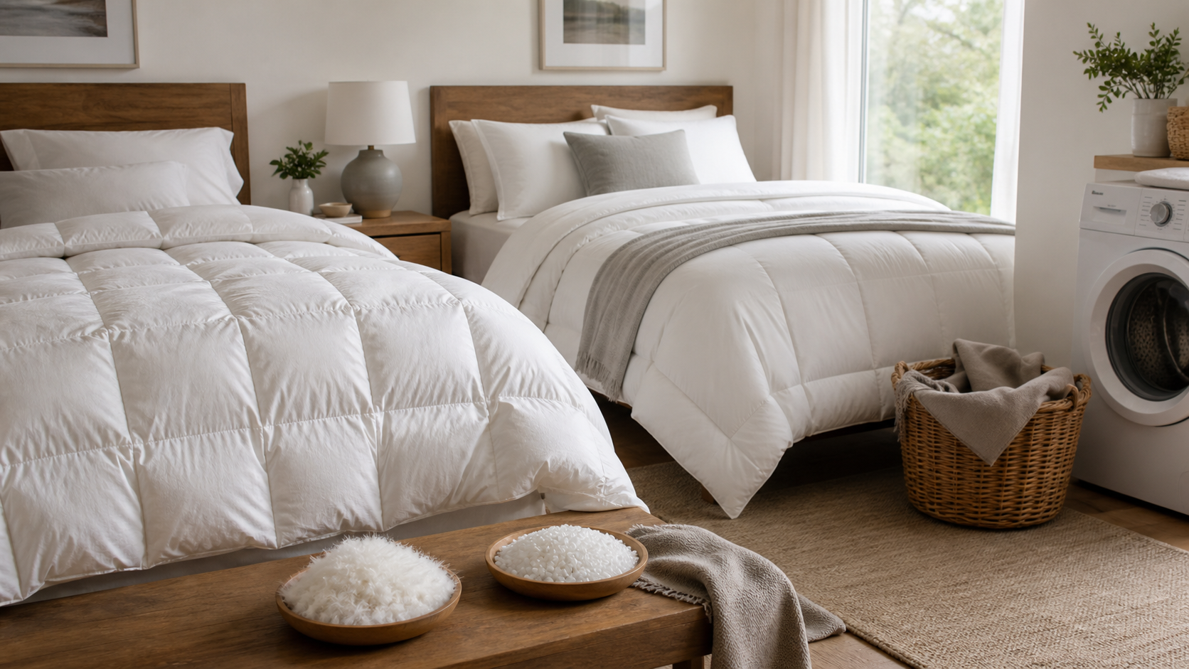 Down vs Synthetic Duvet shown in a practical side-by-side comparison