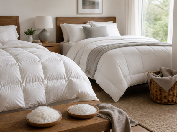 Down vs Synthetic Duvet shown in a practical side-by-side comparison