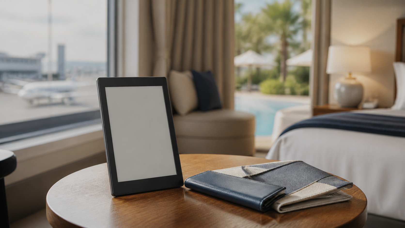 E-reader prepared for airport, hotel and poolside reading