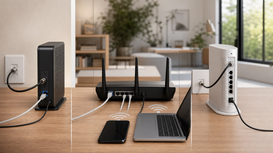 Router vs Modem shown as a practical comparison