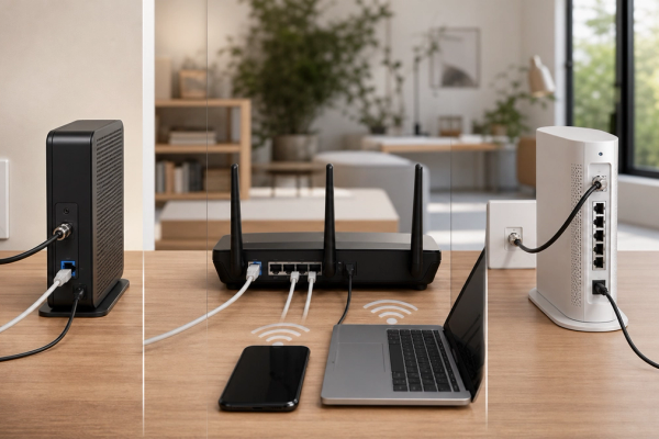 Router vs Modem shown as a practical comparison