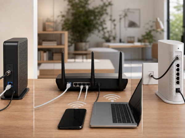 Router vs Modem shown as a practical comparison