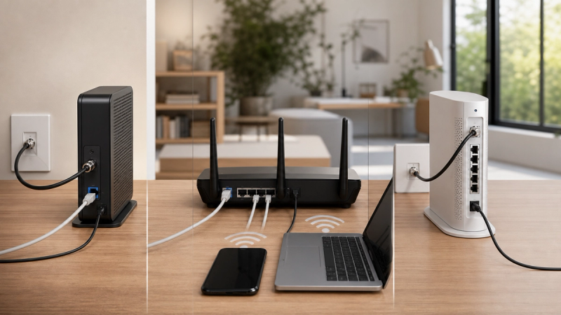 Router vs Modem shown as a practical comparison