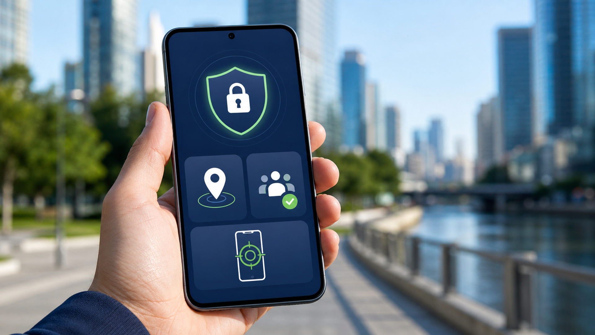 Android phone displaying security, location and lost-device controls