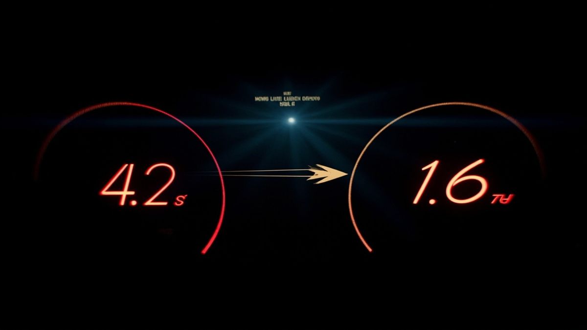 LCP Recovery — luxury brand saw 4.2s to 1.6s improvement, with gold speedometer visualization