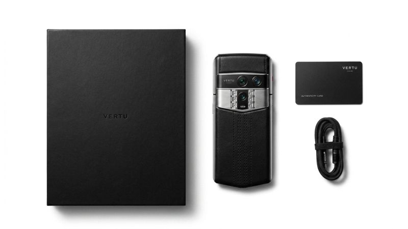 A collection of VERTU smartphones showcasing different materials and colours.