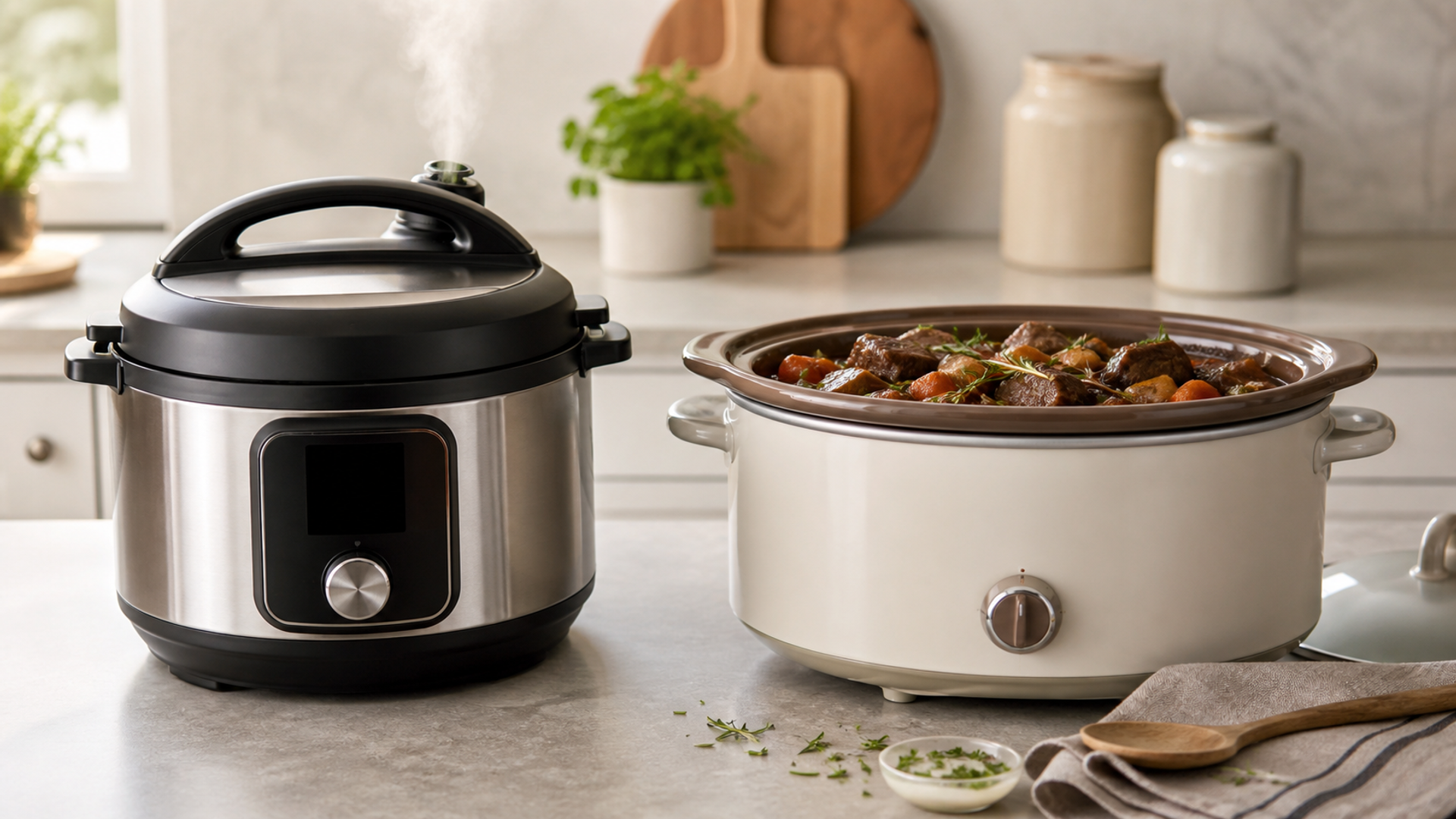 Pressure Cooker vs Slow Cooker shown in a practical side-by-side comparison