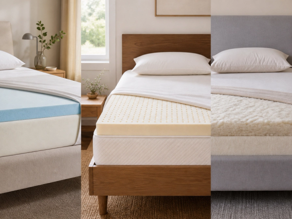 Foam, latex and wool mattress toppers compared on three beds