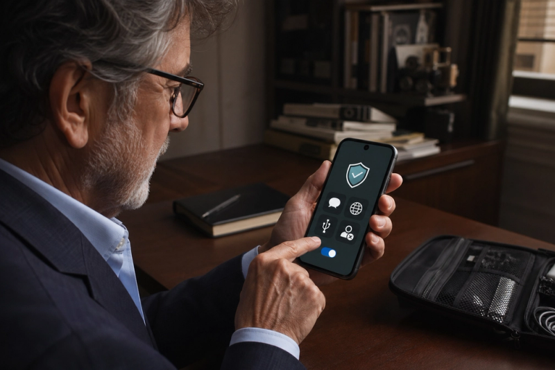 High-risk professional reviewing mobile restrictions before enabling Lockdown Mode