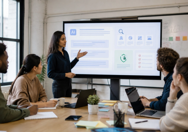 Editorial scene illustrating AI Literacy: A Practical Framework for Work and Study