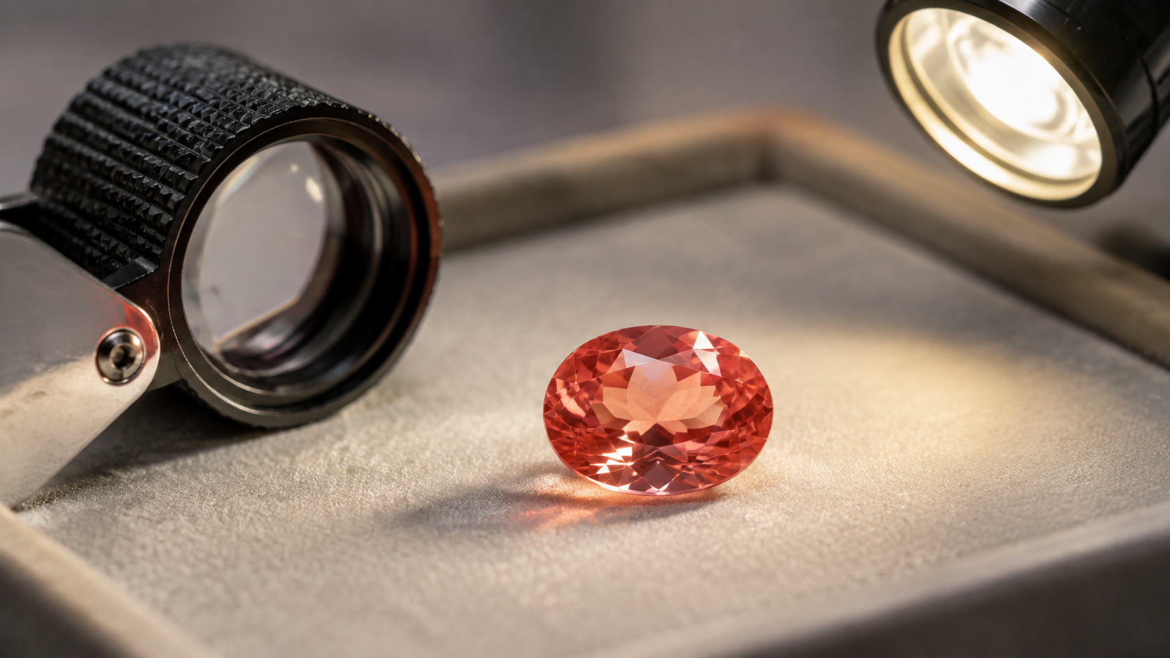 Pink-orange padparadscha sapphire assessed for colour, treatment, cut and certification
