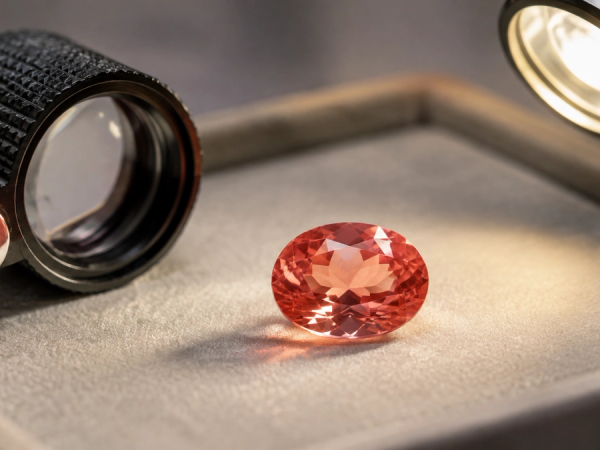 Pink-orange padparadscha sapphire assessed for colour, treatment, cut and certification