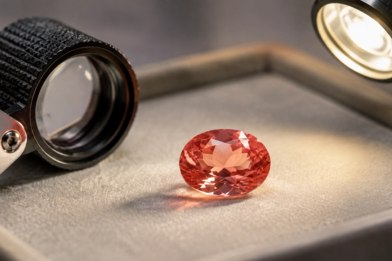 Rosa-oranger Padparadscha-Saphir, bewertet nach Farbe, Behandlung, Schliff und Zertifizierung